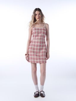 ONLY - Womens Checks Fit and Flare Red Dress