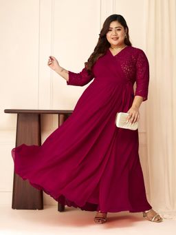 Miss Chase - A+ Curve Collection Plus Size Womens Dark Pink Wrap Maxi Dress