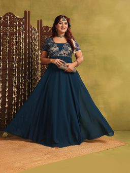 Miss Chase - A+ Curve Collection Plus Size Womens Teal Georgette Maxi Dress