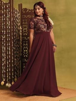 Miss Chase - A+ Curve Collection Plus Size Womens Wine Georgette Dress