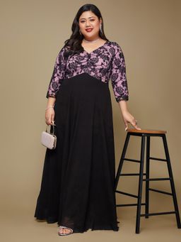 Miss Chase - A+ Curve Collection Plus Size Womens Black & Lavender Flared Maxi Dress