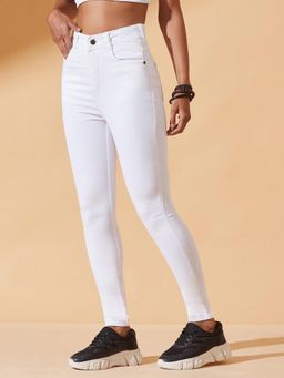 DOLCE CRUDO - Womens White Skinny High Rise Bleached Stretchable Denim Jeans