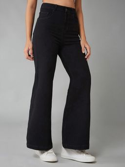 DOLCE CRUDO - Womens Black Bootcut High Rise Stretchable Denim Jeans