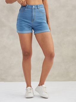 DOLCE CRUDO - Womens Blue Relaxed Fit Clean Look Mid Rise Denim Shorts