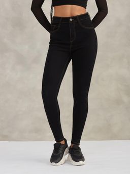 DOLCE CRUDO - Womens Black Skinny High Rise Clean Look Regular Stretchable Denim Jeans