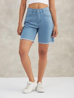 DOLCE CRUDO - Womens Light Blue High Rise Above Knee Stretchable Denim Shorts