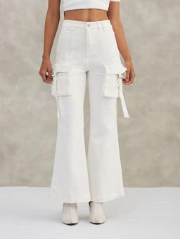 DOLCE CRUDO - Womens White Bootcut High Rise Stretchable Denim Jeans