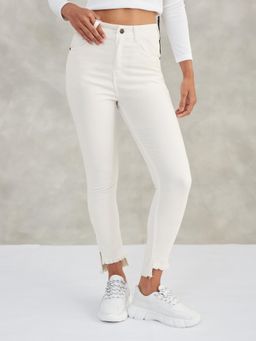 DOLCE CRUDO - Womens White Skinny Fit High Rise Side Stretchable Denim Jeans