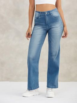 DOLCE CRUDO - Womens Light Blue Wide Leg Mid Rise Light Weight Denim Jeans