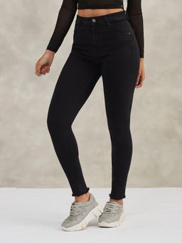 DOLCE CRUDO - Womens Black Slim Fit Regular Length High Rise Denim Jeans