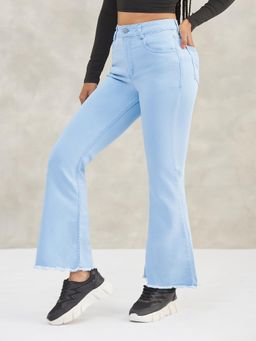 DOLCE CRUDO - Womens Light Blue Boot Cut High Rise Cropped Stretchable Denim Jeans