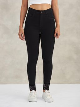 DOLCE CRUDO - Womens Black High Rise Slim Fit Regular Length Stretchable Denim Jeans