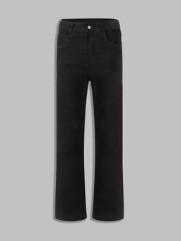 DOLCE CRUDO - Womens Black Straight High Rise Clean Look Stretchable Denim Jeans