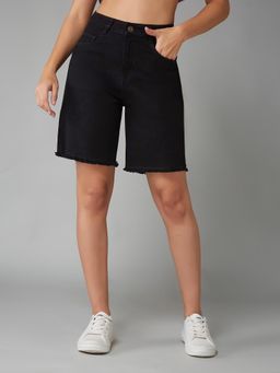 DOLCE CRUDO - Womens Black High Rise Above Knee Stretchable Denim Shorts