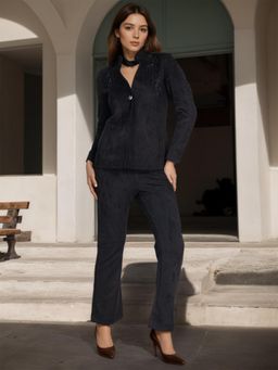 Lure Urban - Womens Black Embroidered Mandarin Collar Co-Ord Set