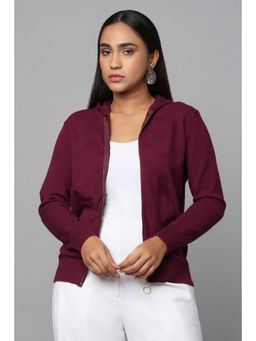 TAMISKA BY NARENDRA KUMAR - Maroon Hoodie Knit Cardigans