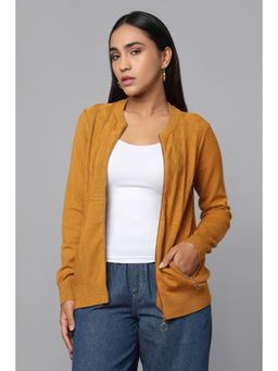 TAMISKA BY NARENDRA KUMAR - Gold Pocket Detail Knit Zip Front Cardigans