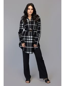 TAMISKA BY NARENDRA KUMAR - Belted Tartan Knit Sweater Belted Top