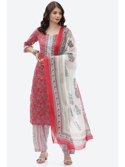 Biba - Pink Cotton Unstitched Suit (Set of 3)