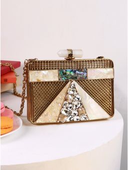 THE TAN CLAN - Dina Brass Clutch With Detachable Gold