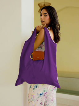 HIE - Women Violet Synthetic Solid Foldable Tote Bag