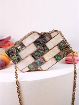 THE TAN CLAN - Jean Mother Of Pearl Brass Clutch With Detachable