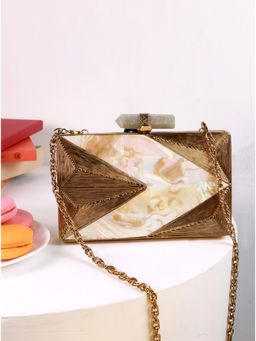 THE TAN CLAN - Krysty Mother Of Pearl Brass Clutch With Detachable