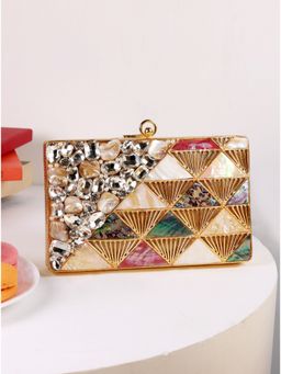THE TAN CLAN - Rumi Embellished Brass Clutch With Detachable