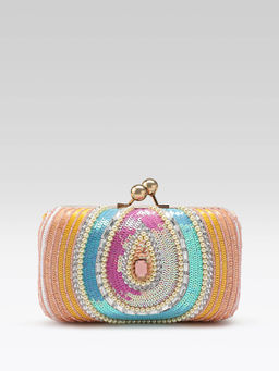 Fabbhue - Womens Hand Embroidery Box Clutch With Detachable Shoulder Strap Multi-Color