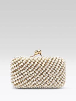 Fabbhue - Womens Hand Embroidery Box Clutch With Detachable Shoulder Strap Off White