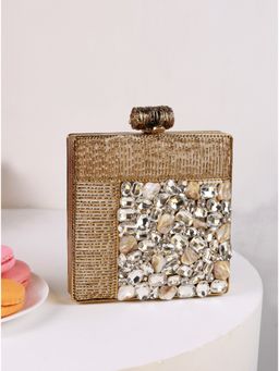 THE TAN CLAN - Sugar Embellished Brass Clutch With Detachable