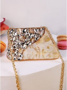 THE TAN CLAN - Vixi Embellished Brass Clutch With Detachable