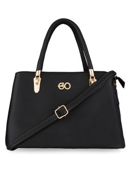 E2O - Classy Solid Black With Metal Detailing Satchel Handbag For Women's