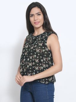 NOBARR - Womens Viscose Sleeveless Printed Black Summer Top