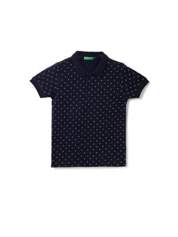 United Colors of Benetton - Boys Printed Polo Collar T-Shirt Navy Blue