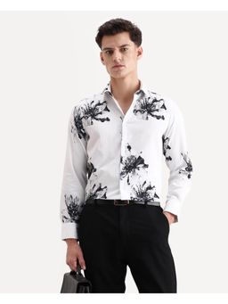 Rare Rabbit - Mens Aver White Cotton Fabric Regular Fit Floral Print Shirt