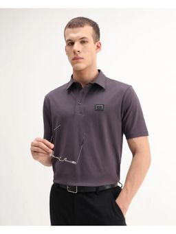 Rare Rabbit - Mens Badger-A25 Dark Purple Cotton Blend Regular Fit Polo T-Shirt