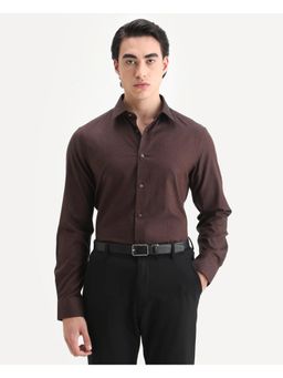 Rare Rabbit - Mens Blin Brown Cotton Blend Regular Fit Jacquard Shirt