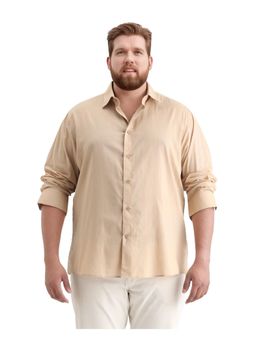 Rare Rabbit - Mens Blush Big Beige Cotton Fabric Plain Shirt