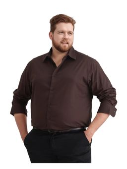 Rare Rabbit - Mens Blush Big Brown Cotton Fabric Plain Shirt