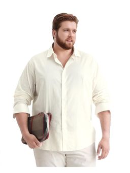 Rare Rabbit - Mens Blush Big Off White Cotton Fabric Plain Shirt