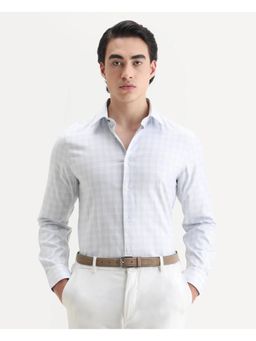 Rare Rabbit - Mens Canis-25 Blue Cotton Blend Regular Fit Checked Shirt