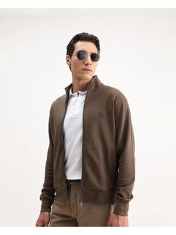 Rare Rabbit - Mens Costo-J Brown Polyester Blend Plain Relaxed Fit High Neck Sweatshirt