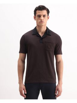 Rare Rabbit - Mens Danio Dark Brown Cotton Blend Regular Fit Polo T-Shirt