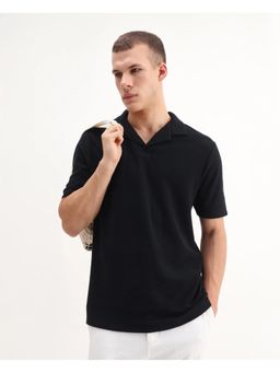 Rare Rabbit - Mens Flen Black Cotton Regular Fit Polo T-Shirt