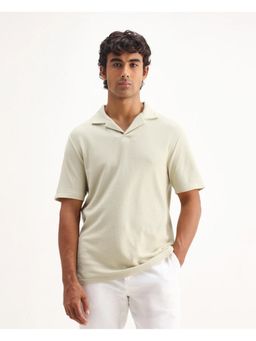 Rare Rabbit - Mens Flen Pastel Green Cotton Regular Fit Polo T-Shirt