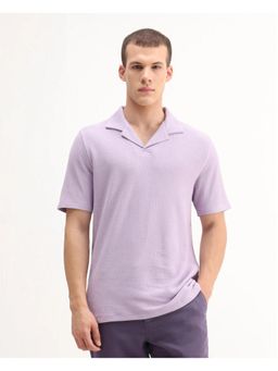 Rare Rabbit - Mens Flen Pastel Purple Cotton Regular Fit Polo T-Shirt