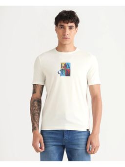 Rare Rabbit - Mens for Off White Cotton Blend Fabric Crew Neck Regular Graphic Print T-Shirt