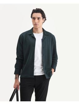 Rare Rabbit - Mens Gomi Dark Green Cotton Blend Fabric Regular Fit Textured Shirt