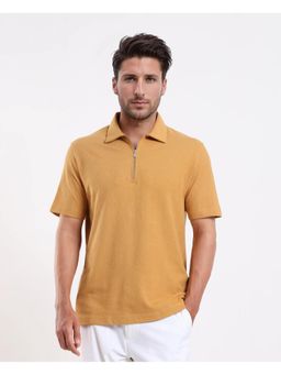 Rare Rabbit - Mens Merkof Mustard Cotton Regular Fit Polo T-Shirt